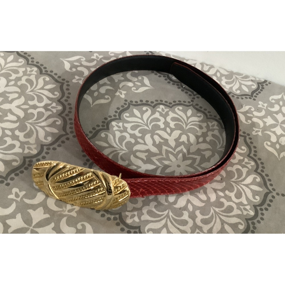 Leather Shop Snakeskin Belt M  Red Genuine Snake Vtg